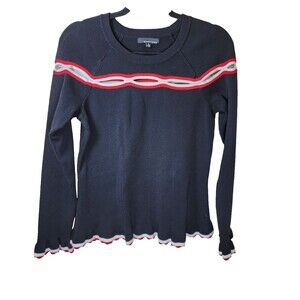 Moelleux Womens L Black Red White Cutout Yoke Scalloped Ruffle Hem Sweater